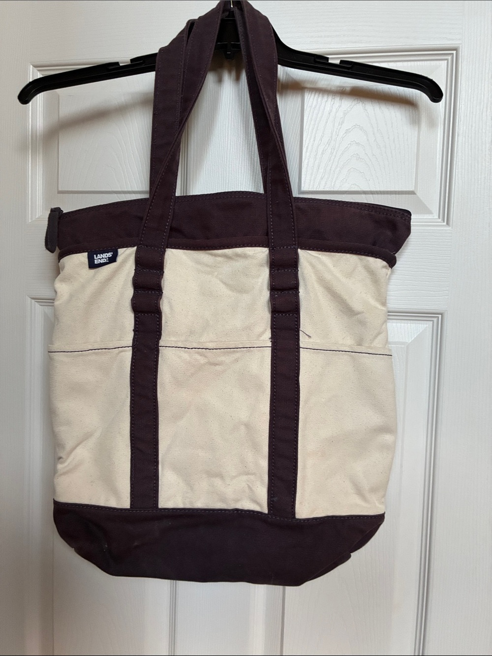 Lands' End Two-Tone Canvas Tote in Cream and Navy